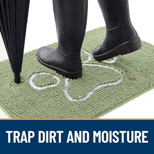OLANLY Dog Door Mat for Muddy Paws 47x20, Paw Print Design Chenille Mud Mat - Image 2