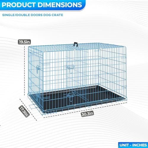 FDW | 30" Foldable Metal Dog Crate | Blue | Cage - Image 7
