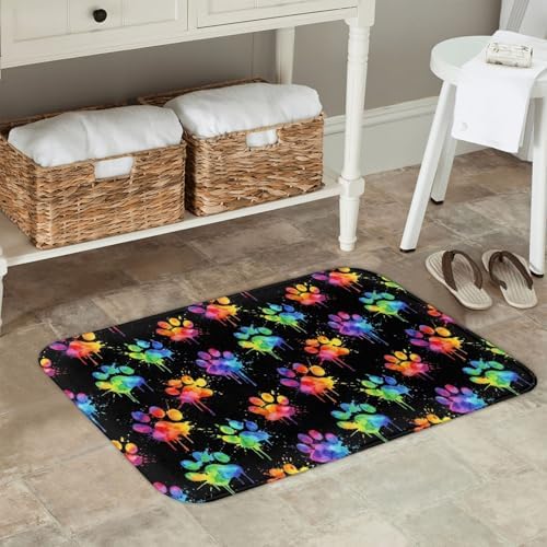Watercolor Dog Paws Bath Mat 24x16 Inch Non-Slip Soft Microfiber Bathroom Rugs - Image 2