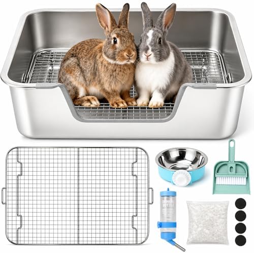 Rypet Large Stainless Steel Rabbit Litter Box Set by RYPET