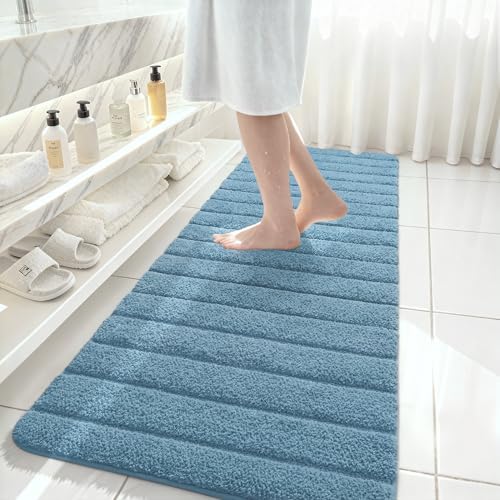 AROGAN Luxury Long Bathroom Runner Rugs 24x60 Inch Bath Rug, Aqua Blue - Image 2