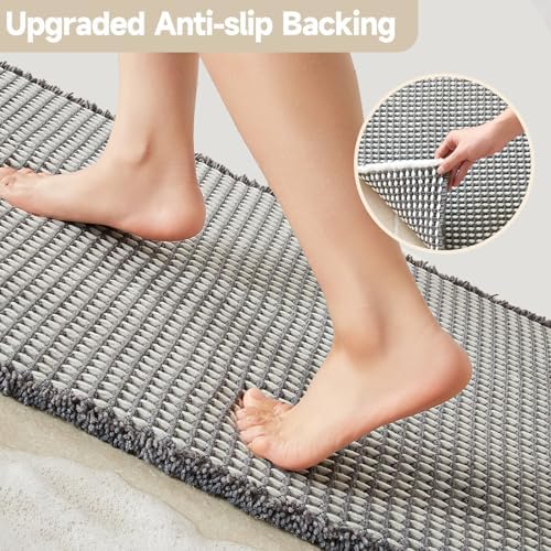 TYUU Waffle Bath Mat, Small Boho Bathroom Rugs Non Slip 24x16 Grey & White - Image 5
