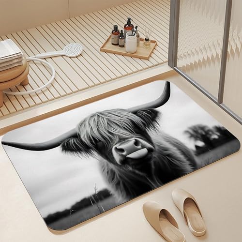 Highland Cow Bathroom Rugs, Non Slip Quick Dry Rustic Farmhouse Bath Mats by Unknown
