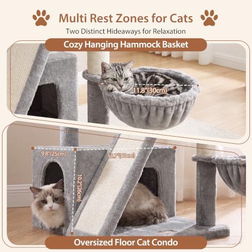 Heybly Compact Cat Tree with Big Scratcher, Stable Cat Tower HCT206SW - Image 3