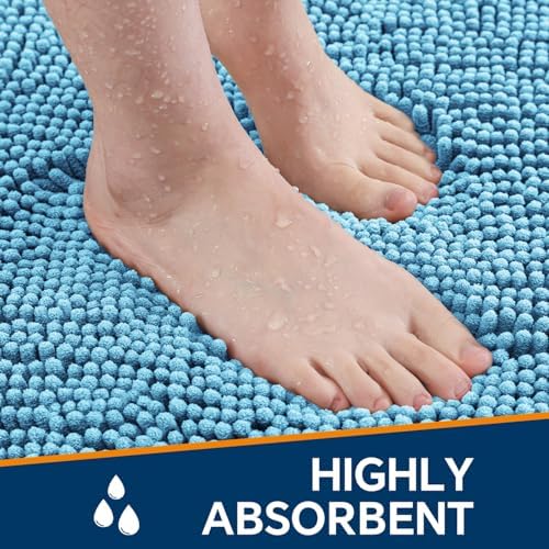 Chenille Bathroom Runner Rug 24"x60" Sky Blue, Plush Bath Mat - Image 4