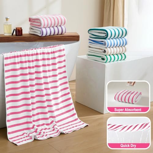 JML Microfiber Bath Towel Set, 6 Pack, Cabana Stripe Pink - Image 4