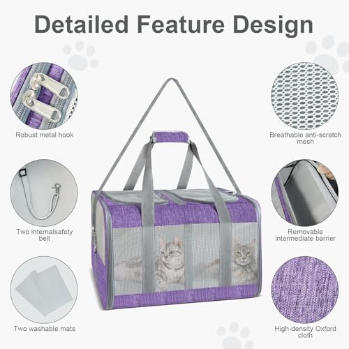 Soft-Sided Cat Carrier for 2 Cats, Breathable Mesh Design, Airline Approved - Image 3