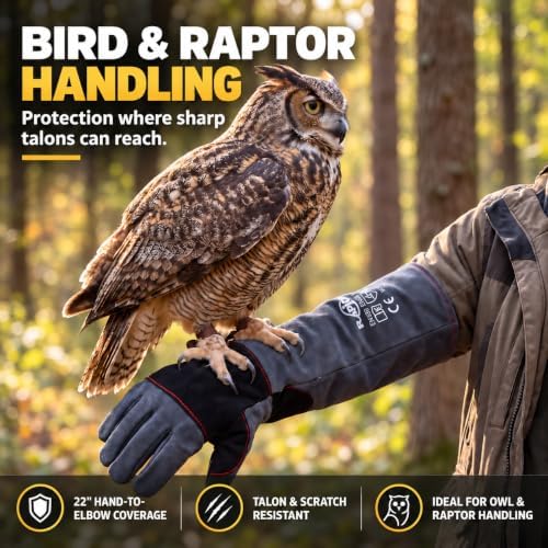 RAPICCA Animal Handling Gloves, Bite Proof Double Leather, 22 in Grey-Black - Image 5