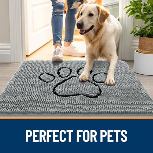 OLANLY Dog Door Mat for Muddy Paws 70x35, Paw Print Design Chenille Mud Mat - Image 6