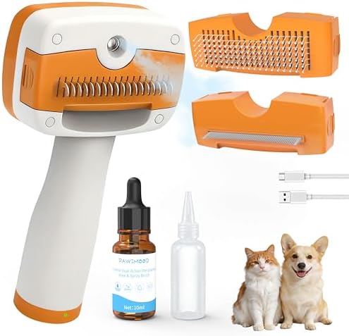 Cat Steam Brush, Self-Cleaning Deshedding Tool, 5-in-1 Cool Mist by Pawimood
