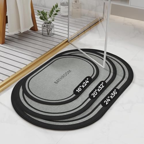 Bath Mat Non Slip, Quick Dry Bathroom Rug Door, Border Grey - Image 2