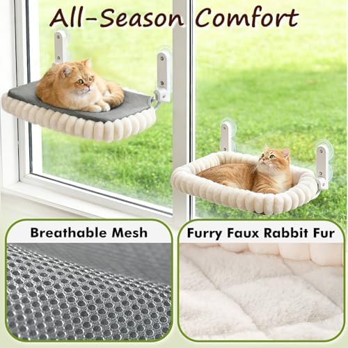 Zoratoo 2PC Cloud-Cuddle Cat Window Perch, Foldable Cat Hammock, M White - Image 7