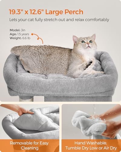 Feandrea Cat Tree, 29.1-Inch Small Cat Tower, Cute Plush Condo, Light Gray - Image 3