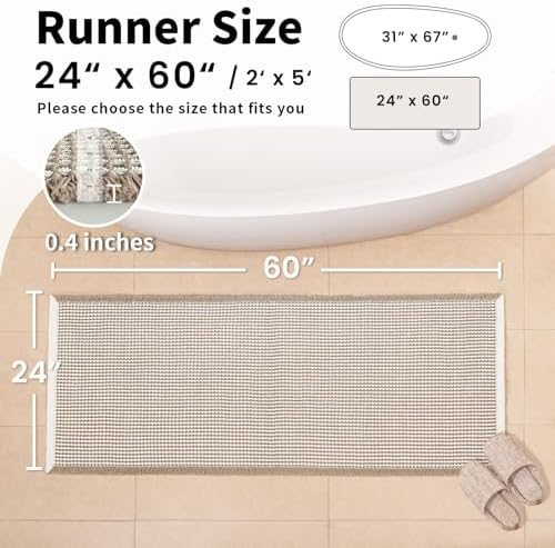 Long Bath Mat, Waffle Bathroom Runner Rug Non Slip Washable, 24 x 60 - Image 2
