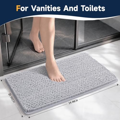 Ophanie Grey Bathroom Rugs 34x21, Soft Chenille Bath Mat, Non Slip Absorbent - Image 2