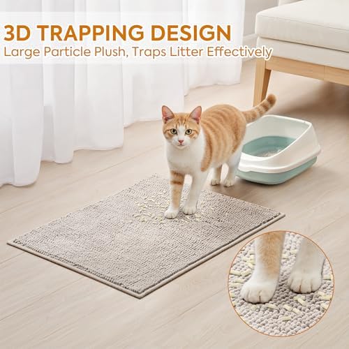 Pieviev Soft Chenille Cat Litter Box Mat, Ultra Absorbent - Image 2
