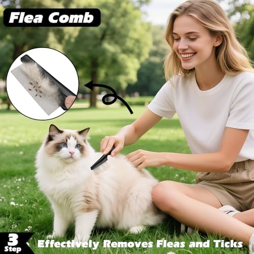 Professional 3PCS Self Cleaning Slicker Brush & Pet Grooming Rake & Flea Comb - Image 6