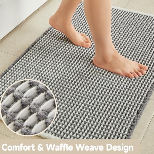 TYUU Waffle Bath Mat, Boho Bathroom Rugs Non Slip, 30x20 Grey & White - Image 4