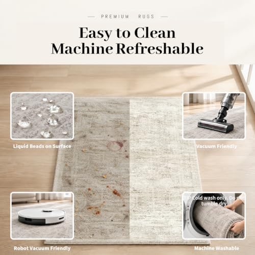 4x6 Area Rugs for Bedroom Nursery 4x6 Washable Foldable Vintage Beige - Image 7