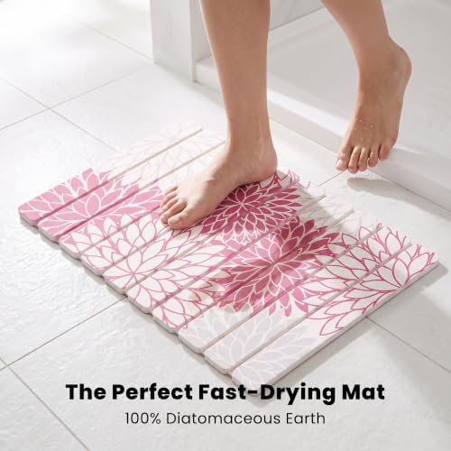 Pink Floral Quick Dry Diatomaceous Earth Stone Bath Mat - Image 4