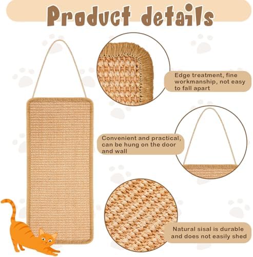 Dansydaisy 2 Pack Sisal Door Cat Scratching Mat Double Use Hanging Scratcher - Image 3