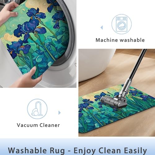 Bathroom Rug 29.5"x17", Retro Purple Flowers Bath Mat - Image 5