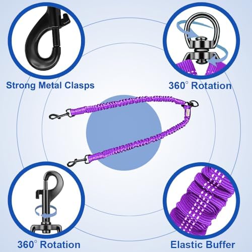 MingXpets Double Dog Leash, 360° Swivel Tangle Free Bungee Walking Training - Image 3