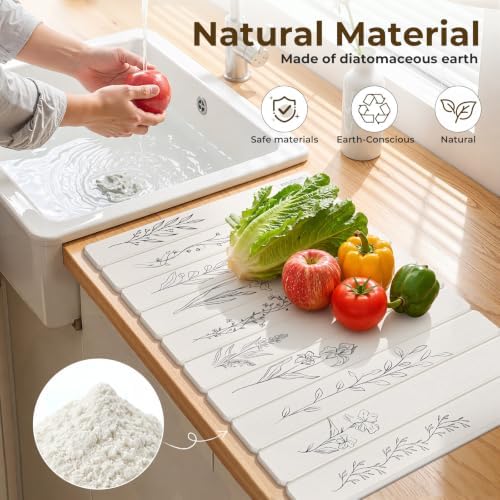 LOKHOM Stone Dish Drying Mat, 15.3"x23.6" Diatomaceous Earth Mat Plants - Image 3