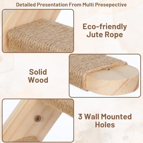 2 Pack 4 Steps Cat Wall Shelves, Wood Wall Mounted Stairs - Image 3
