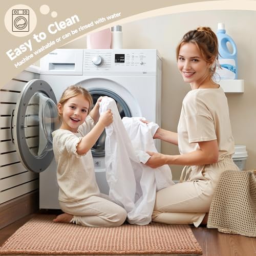 TYUU Waffle Bath Mat, Boho Bathroom Rugs Non Slip, 36x24 Light Peach - Image 5