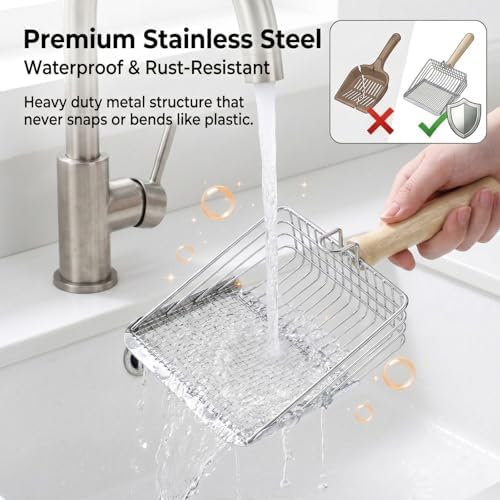 Metal Cat Litter Scoop Stainless Steel Pellet Kitty Litter Scoop Dual Sifting - Image 3