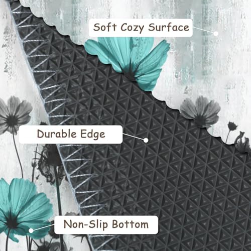 Giwawa Teal Floral Bath Rug Turquoise Flower Bath Carpet Soft Plush Absorbent - Image 4