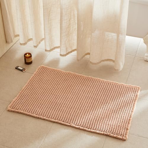 TYUU Waffle Bath Mat, Boho Bathroom Rugs Non Slip, 36x24 Light Peach by TYUU