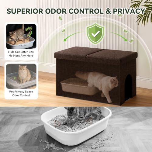 3-in-1 Cat Litter Box Enclosure Furniture, Cat Ottoman Bench - Image 2