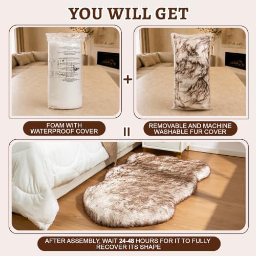 Faux Fur Dog Bed Rug for Large Dogs, Orthopedic Thick Foam 50"x30" - Image 5