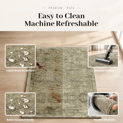 Area Rugs for Living Room Dining Room 9x12 Washable Non-Slip Vintage Brown - Image 7