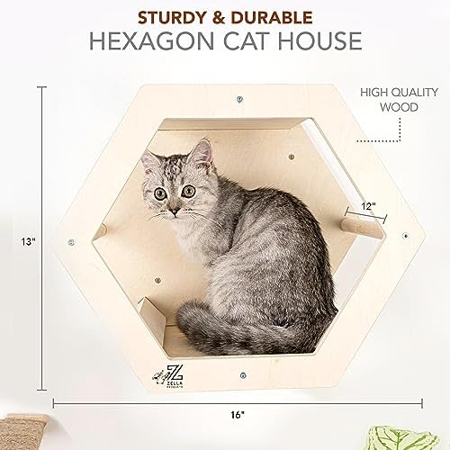 3-Piece Cat Wall Furniture Set: Hammock, Hexagon House & Climbing Steps - Image 3