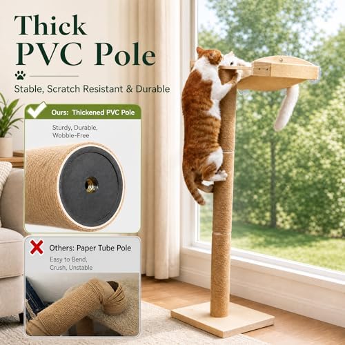 Cat Window Perch with Scratching Post, 46-Inch Tall Climbing Tree & Hammock - Image 3