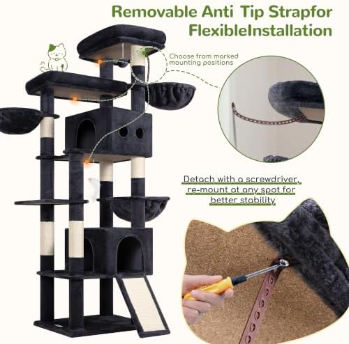 Globlazer 83in Extra Large Maine Coon Cat Tree, Dark Grey - Image 4