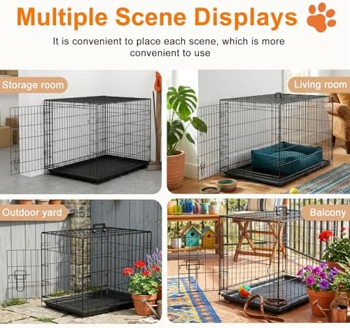 FDW | 48" Foldable Metal Dog Crate | Black | Cage - Image 6