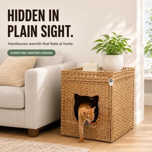 Handwoven Rattan Cat Litter Box Enclosure - Image 2