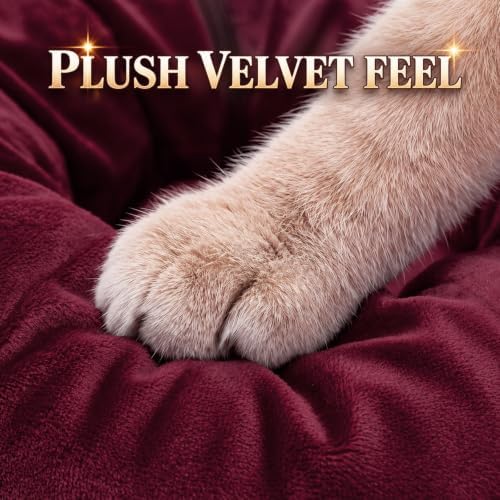 Christmas Tree Cat Tunnel 36 in Donut Bed, Burgundy, Velvet, Fluffy - Image 7