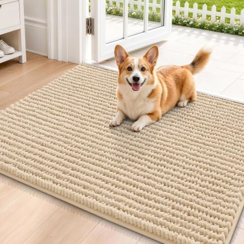 Smiry Dog Door Mat for Muddy Paws 36x24, Ultra Absorbent Chenille Doormat by Smiry