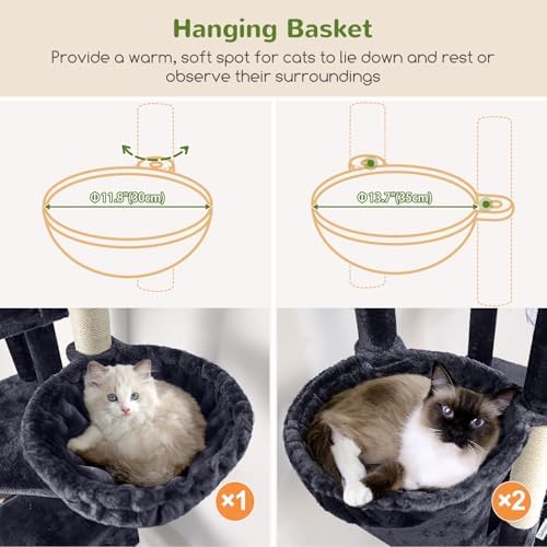 Globlazer Large Cat Tree, 80in Tall Climbing Tower, Dark Grey - Image 4