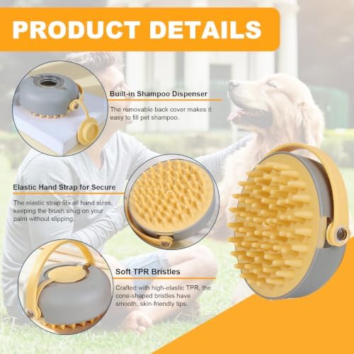 Yellow Dog Bath Brush for Bathing&Shedding Dog Shampoo Brush - Image 3