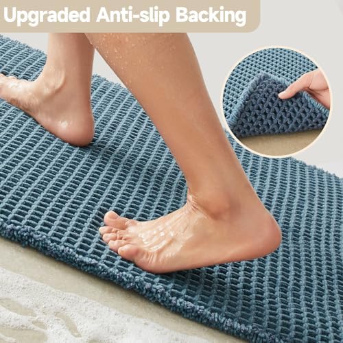 TYUU Waffle Bath Mat, Boho Bathroom Rugs Non Slip, 30x20 Denim Blue - Image 5