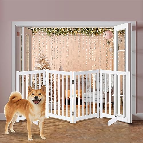 LZRS Wooden Free Standing Dog Gate 80" W x 30" H, Foldable Solid Hardwood Pet - Image 6