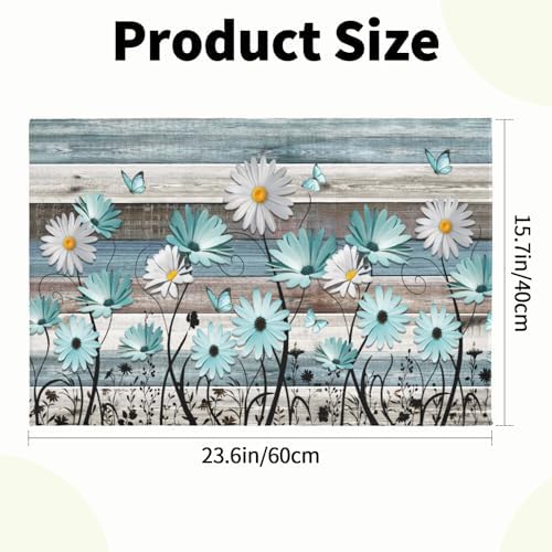 Giwawa Daisy Floral Bath Rug Rustic Wood Bathtub Mat Soft Absorbent Non Slip - Image 3