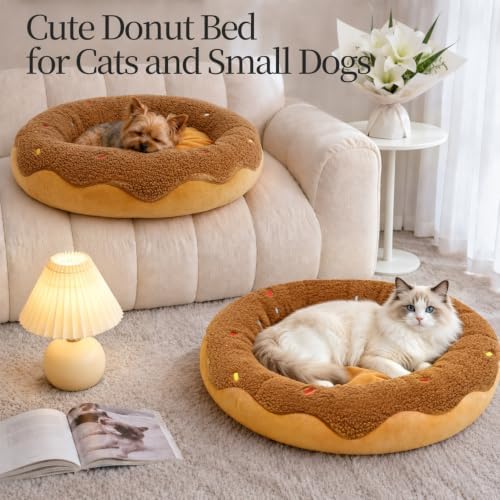 Donut Calming Cat Bed for Indoor Cats, Washable Pet Bed - Image 2