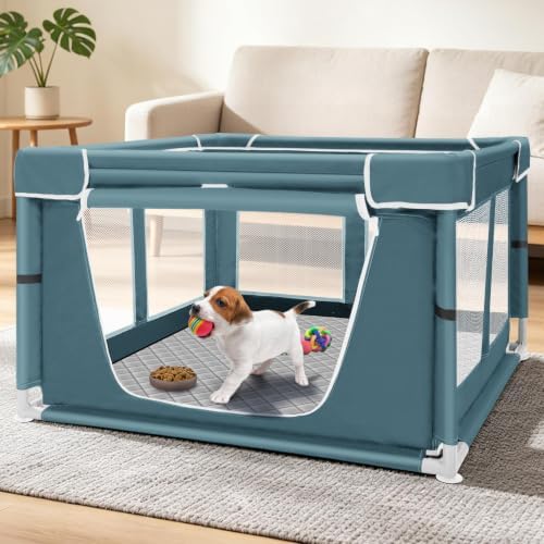 42 × 42 inch Dog Playpen with Pee Pad, Soft Puppy Playpen, 25 Height Pet Playpen by ZIKOPOMI